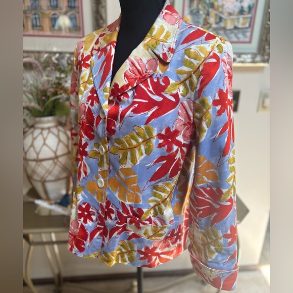 HARVE BENARD by benard holtzman muti color floral Hawaiian print blazer SZ 14 - Picture 4 of 8